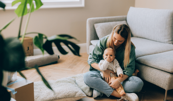Everyday range hero image of mum and baby in living room