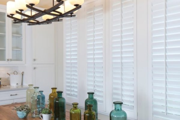 Shutters closed above kitchen table