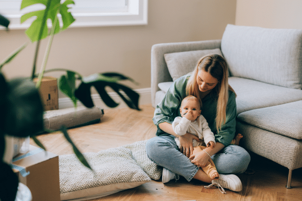 Everyday range hero image of mum and baby in living room